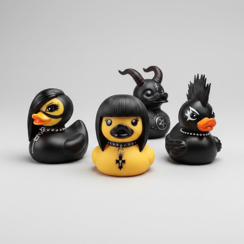 Gothic Rubber Duck Figurine with Spiked Collar and Pentagram for Spooky Halloween