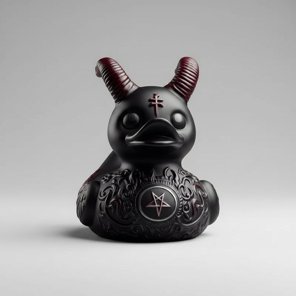Gothic Rubber Duck Figurine with Spiked Collar and Pentagram for Spooky Halloween