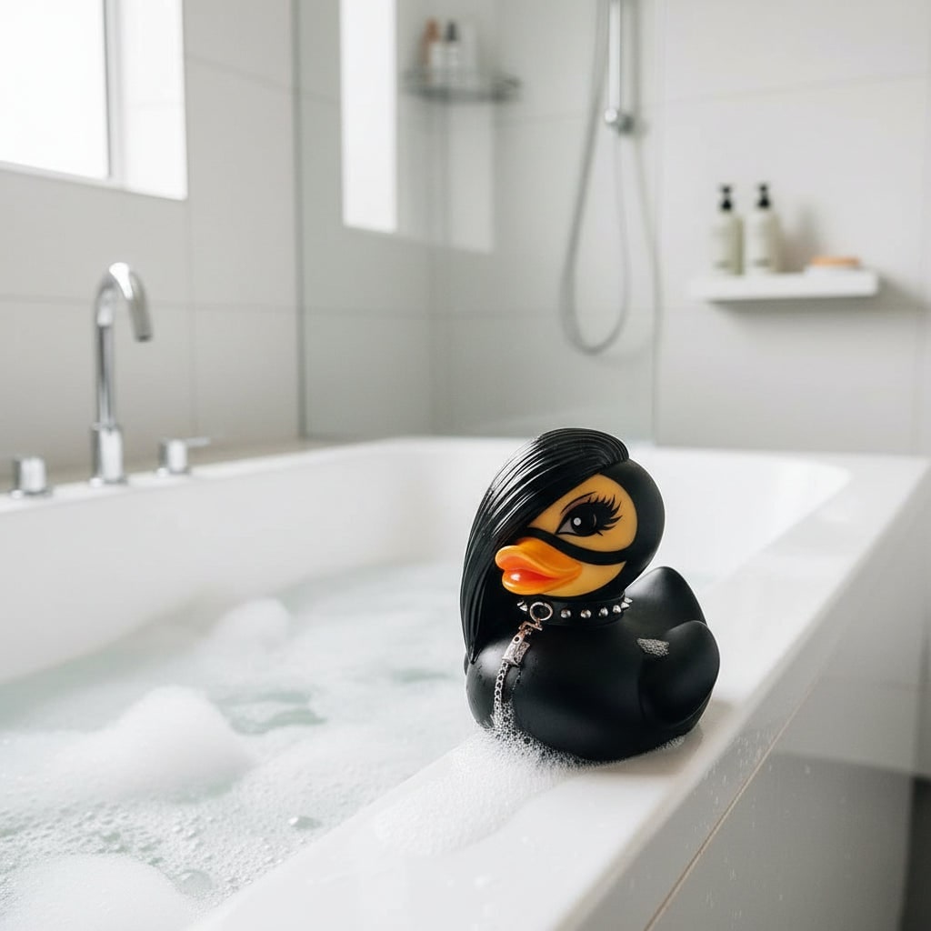 Halloween Decorations Spooky Goth Rubber Duckling with Studded Collar and Miniature Chains