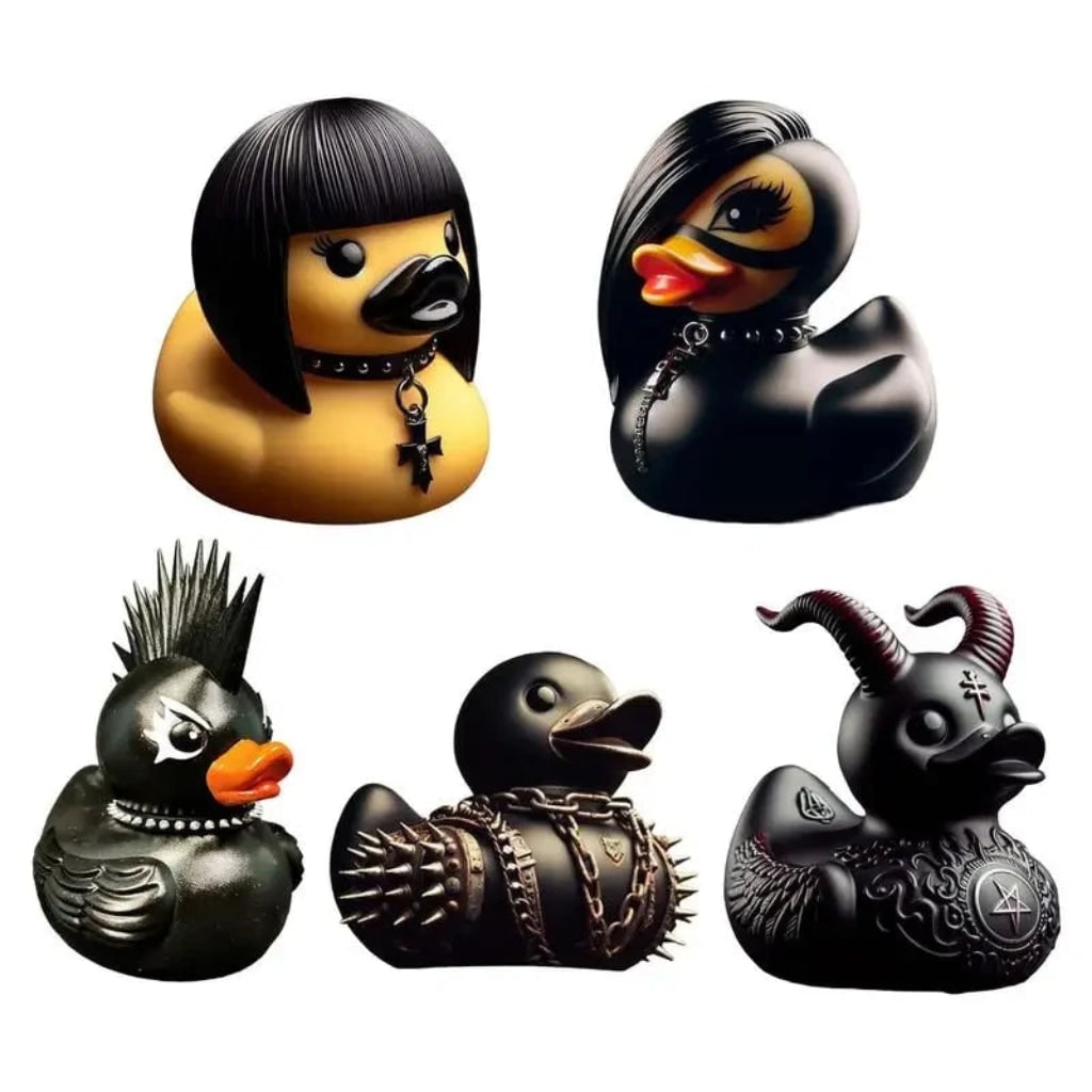 Halloween Decorations Spooky Goth Rubber Duckling with Studded Collar and Miniature Chains
