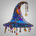 Halloween Window Decorations Hanging Witch Hat Suncatcher in Stained Glass with Crystal Moon Charm