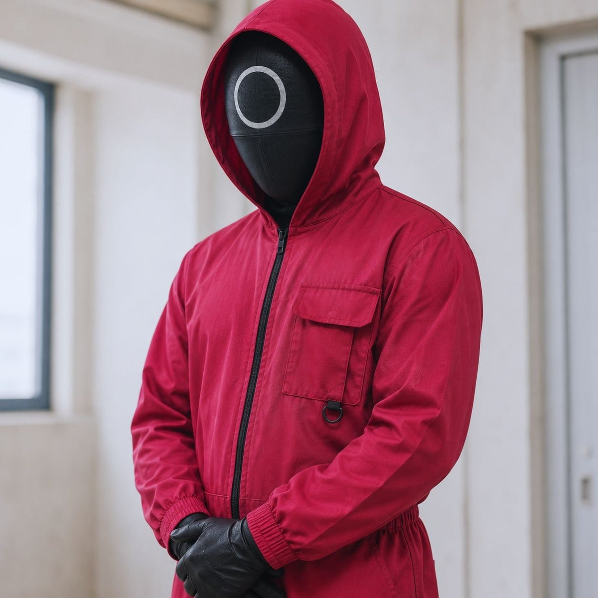 Halloween Costume and Mask with Hooded Survival Game Jumpsuit Belt and Cargo Pockets