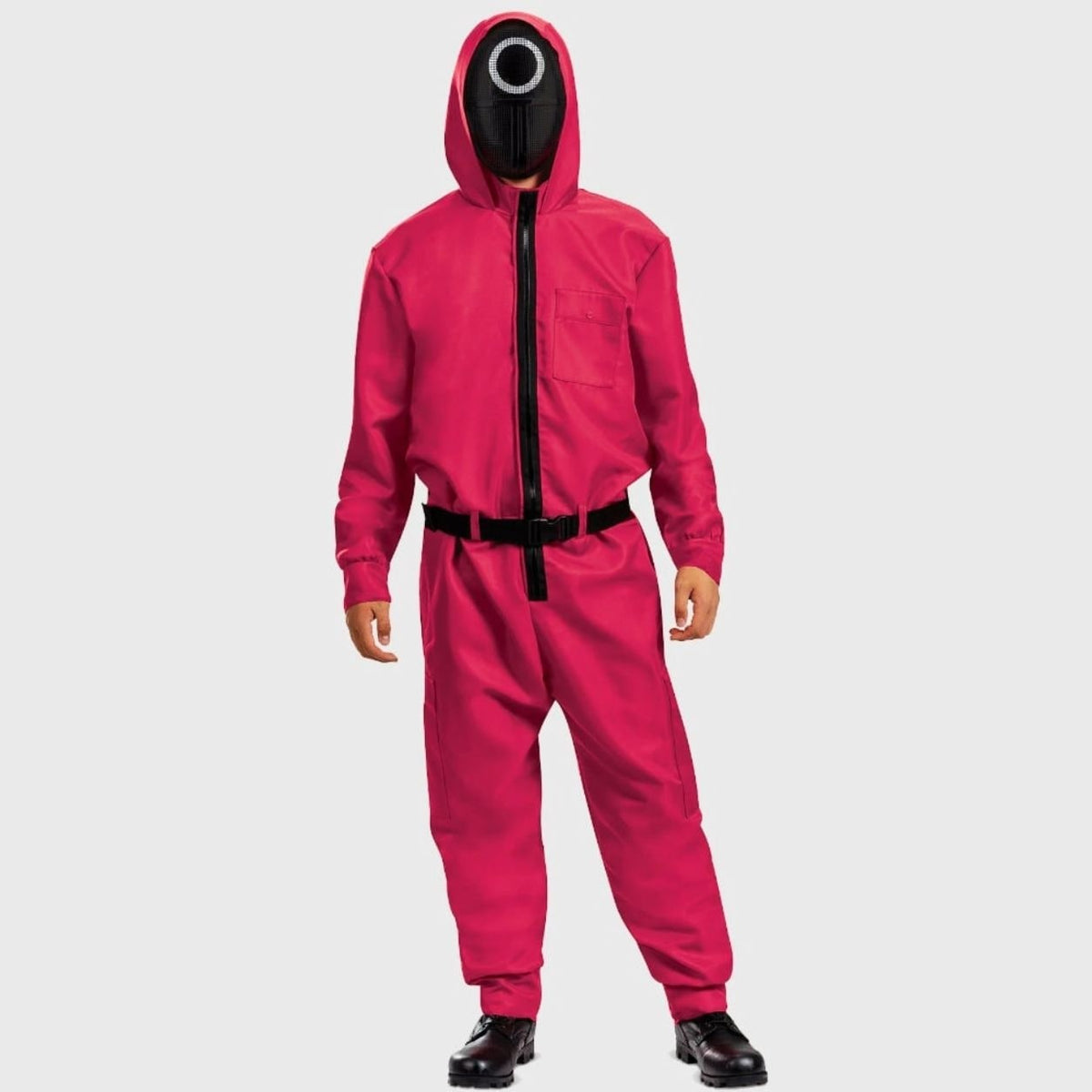 Halloween Costume and Mask with Hooded Survival Game Jumpsuit Belt and Cargo Pockets