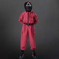 Halloween Costume and Mask Set for Kids with Hooded Jumpsuit Belt and Inflatable Toy Gun
