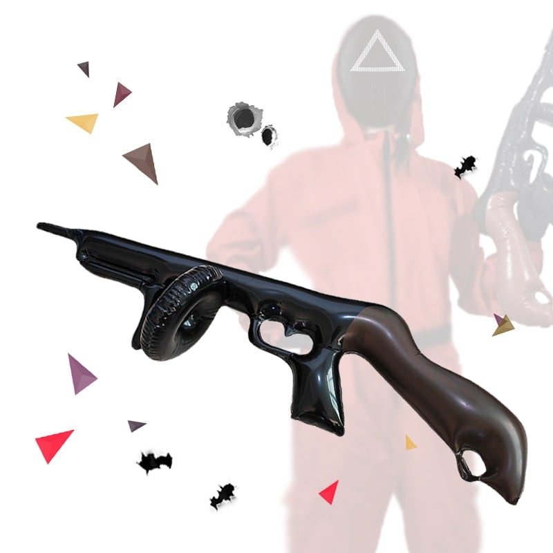 Halloween Costume and Mask Set for Kids with Hooded Jumpsuit Belt and Inflatable Toy Gun