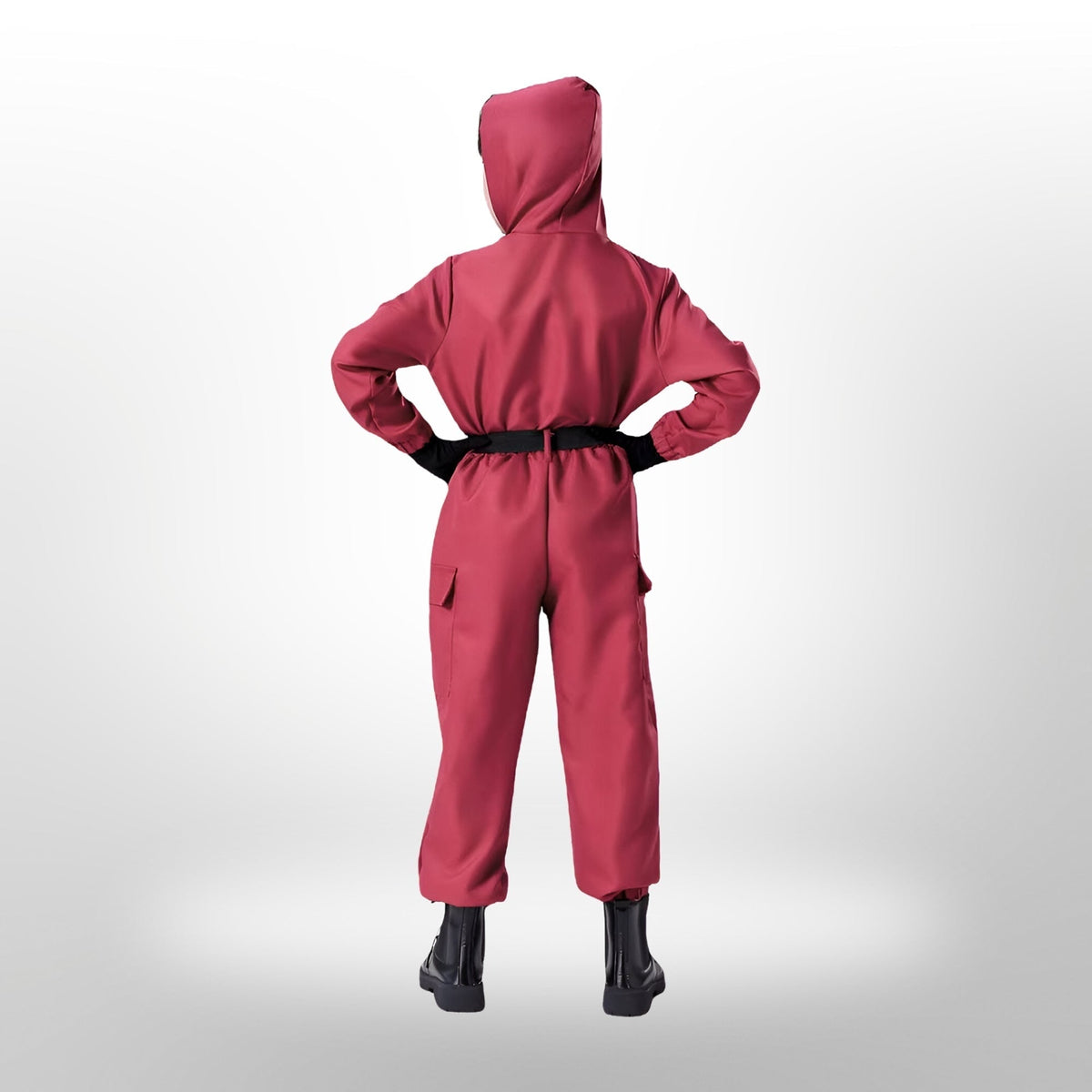Halloween Costume and Mask Set for Kids with Hooded Jumpsuit Belt and Inflatable Toy Gun