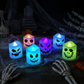 Battery Operated Tea Lights with Spooky Halloween Faces and Flameless Flickering Glow