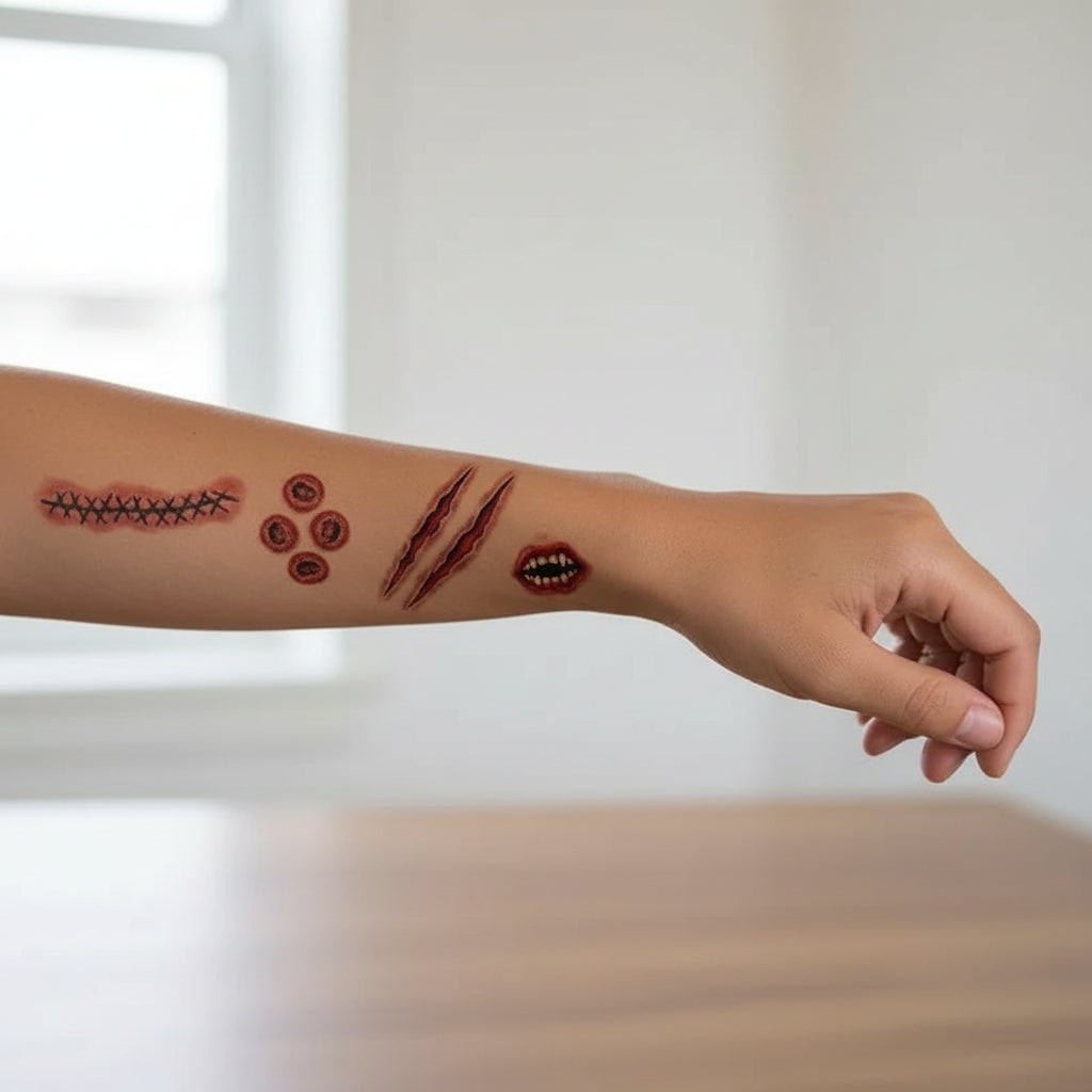 Halloween Temporary Tattoos with Realistic Wound and Scar Designs Waterproof Sheet