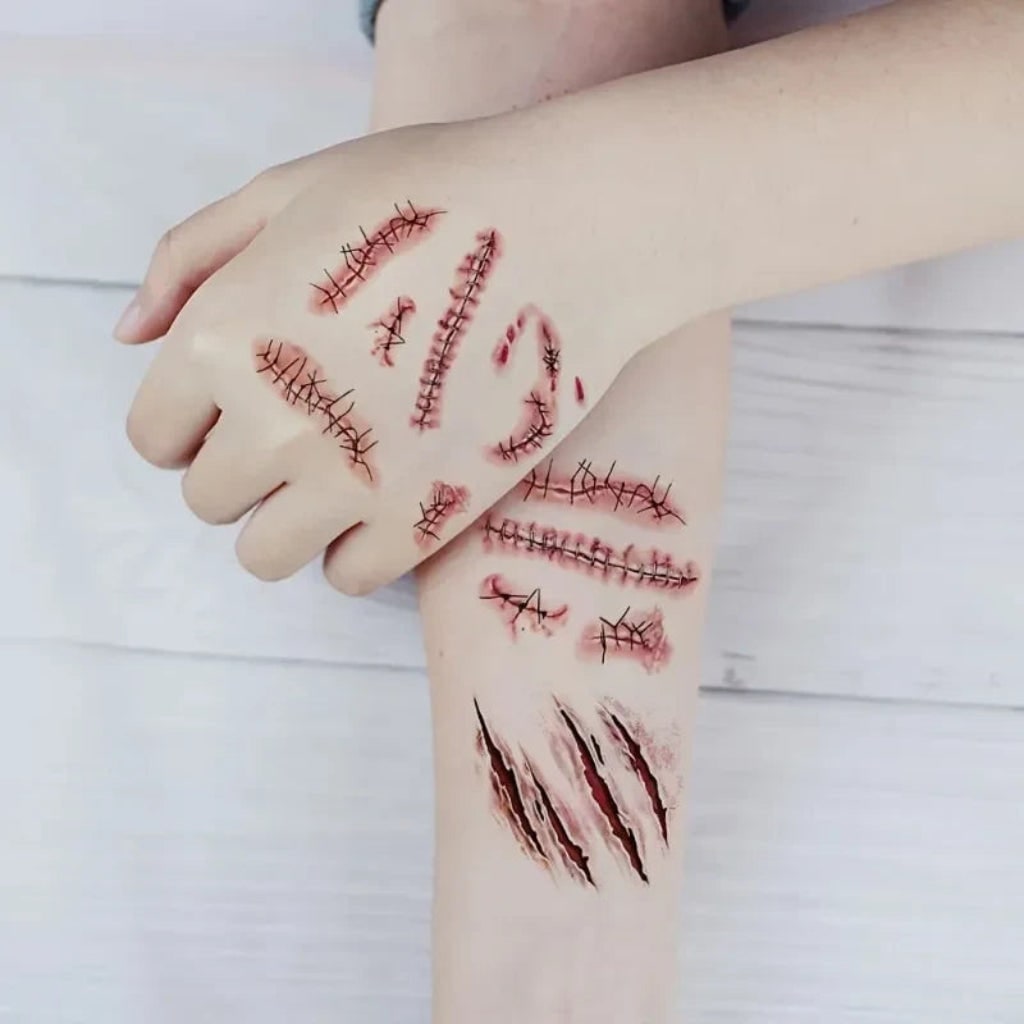 Halloween Temporary Tattoos with Realistic Wound and Scar Designs Waterproof Sheet
