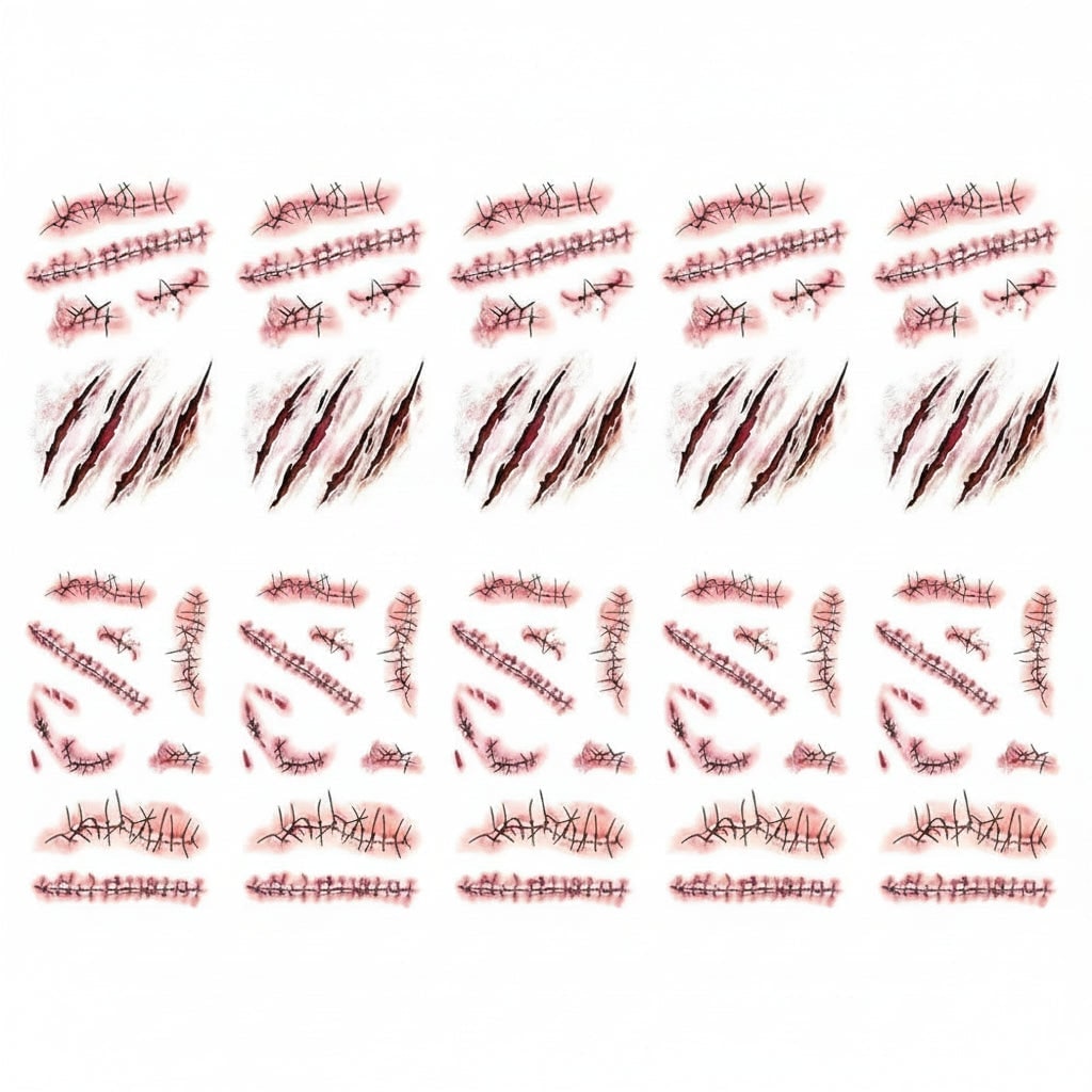 Halloween Temporary Tattoos with Realistic Wound and Scar Designs Waterproof Sheet
