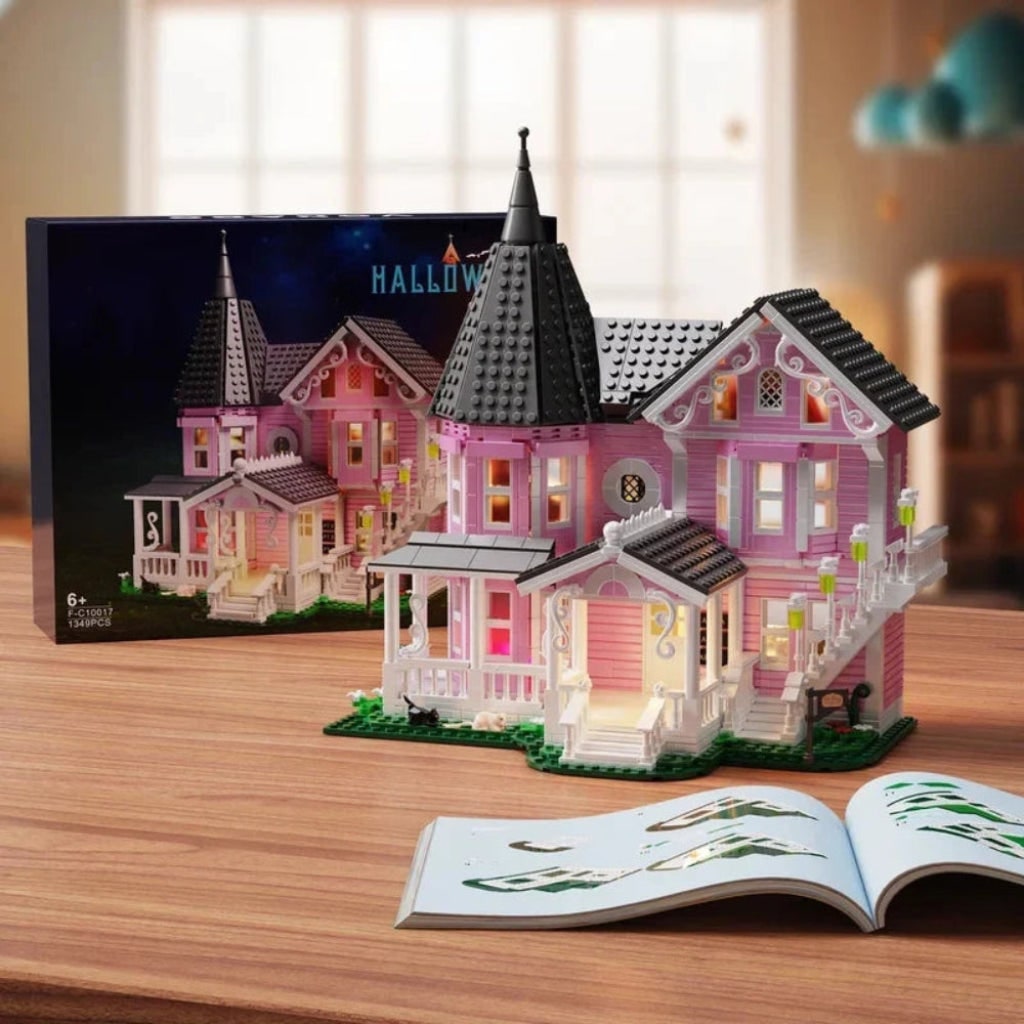 Lights House Halloween Building Block Set 1349 Piece Victorian Mansion Model for Ages 6+