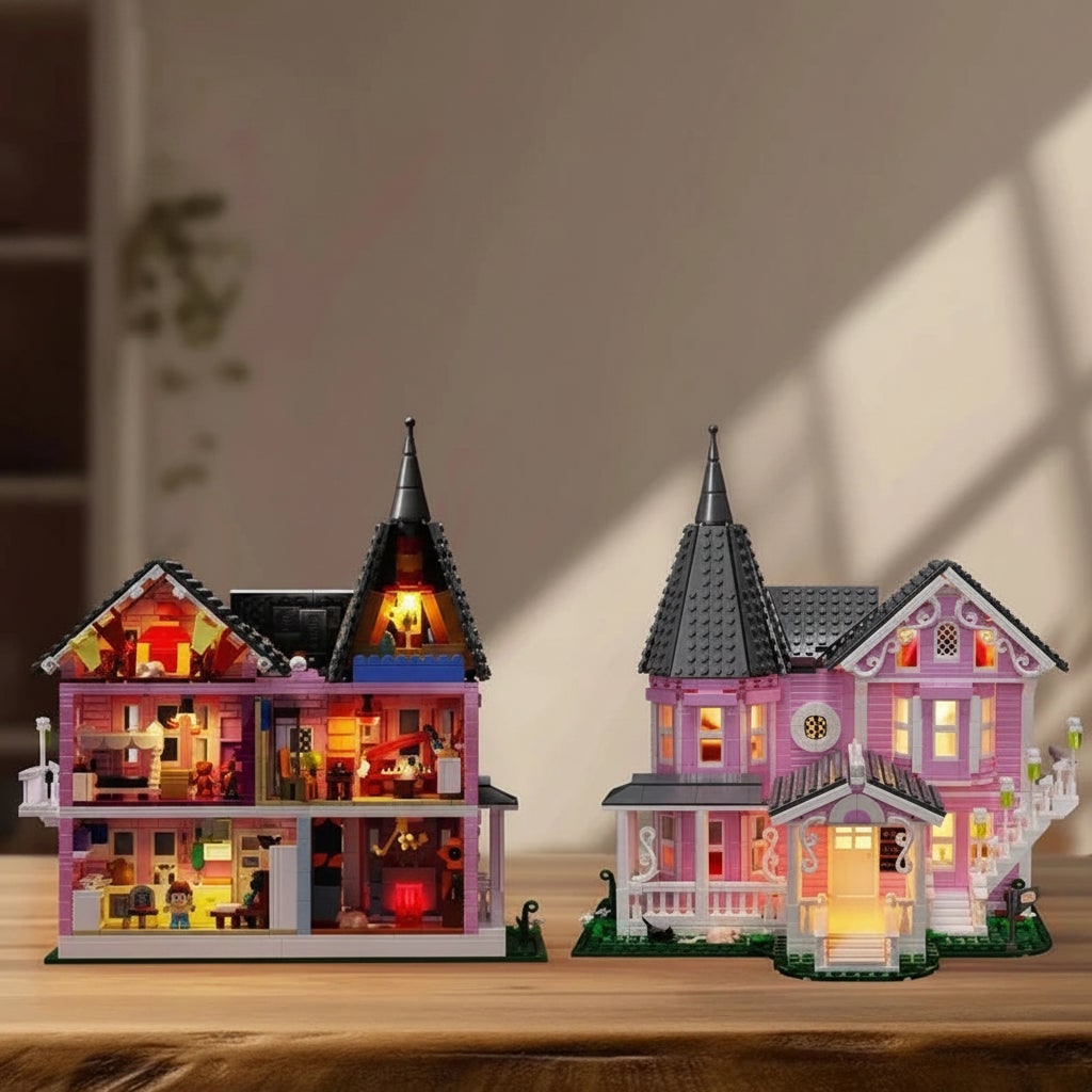 Lights House Halloween Building Block Set 1349 Piece Victorian Mansion Model for Ages 6+