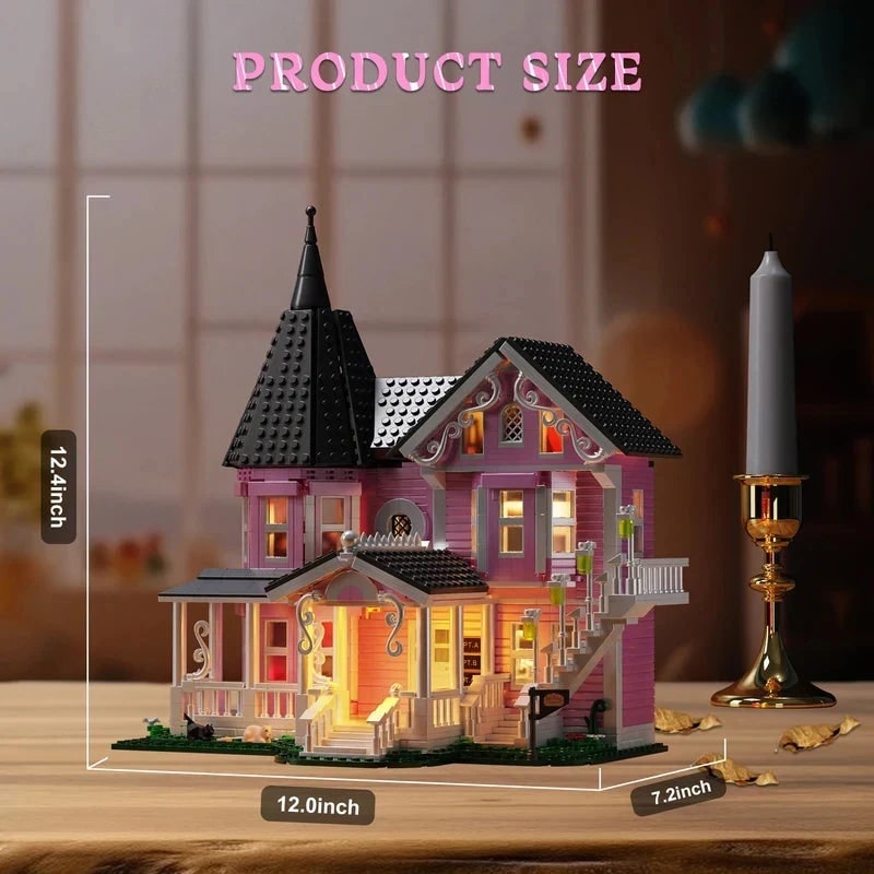 Lights House Halloween Building Block Set 1349 Piece Victorian Mansion Model for Ages 6+