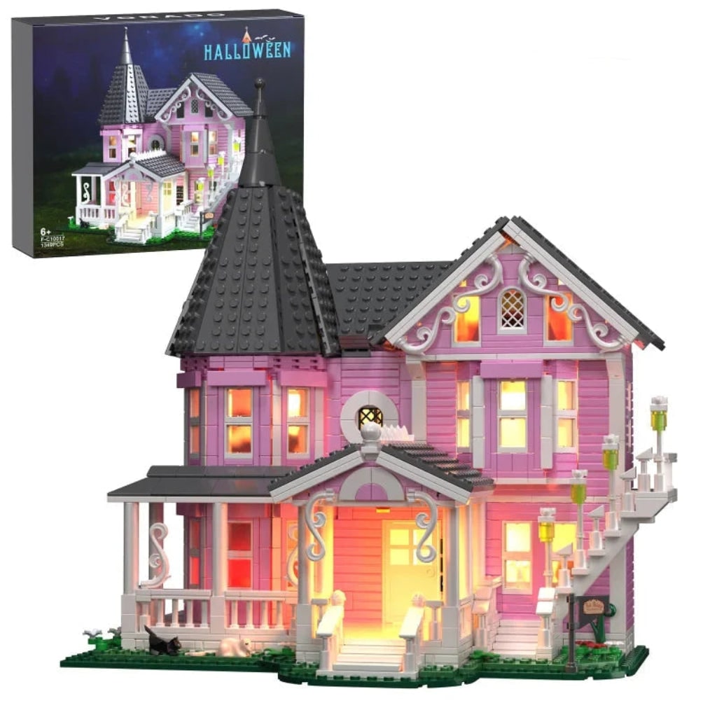 Lights House Halloween Building Block Set 1349 Piece Victorian Mansion Model for Ages 6+