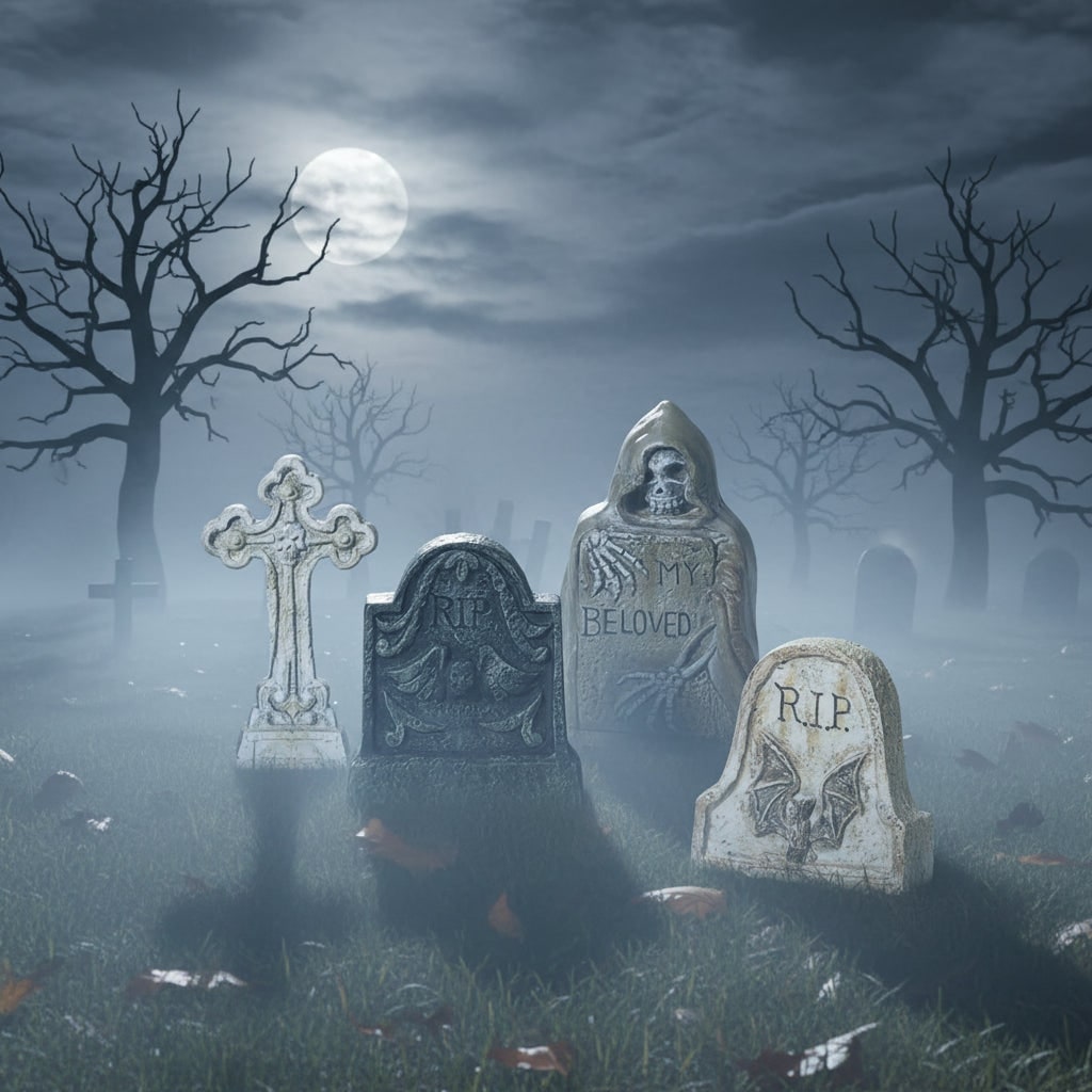 Halloween Party Decorations Miniature Resin Tombstone Figurine with Weathered Stone Finish