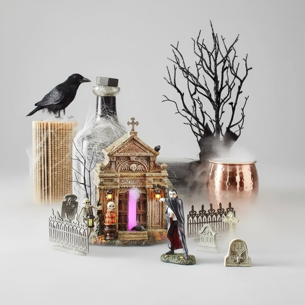 Miniature Halloween Tombstones Resin Four Piece Graveyard Set for Tabletop Display