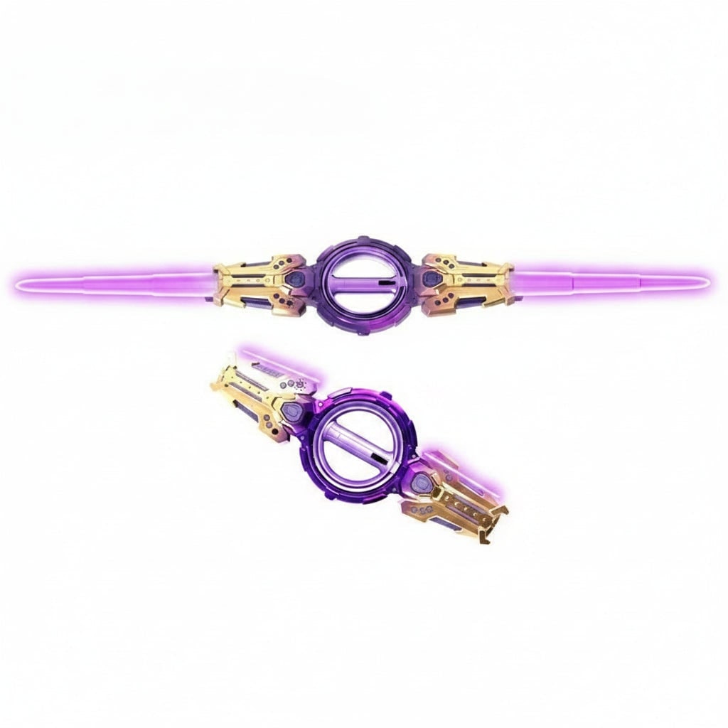 Halloween Lights Double Ended Toy Sword with Extendable LED Blades and Spinning Grip Handle