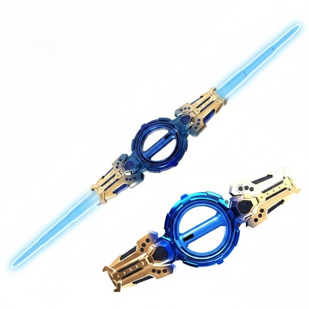 Halloween Lights Double Ended Toy Sword with Extendable LED Blades and Spinning Grip Handle