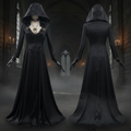 Vampire Halloween Costume Gothic Hooded Jacquard Gown with Lace Choker and Gloves