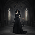 Vampire Costume Gothic Hooded Jacquard Dress with Lace Choker and Gloves