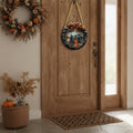 Halloween Art Witch Wall Plaque with 3D Relief Design Autumn Leaves and Hanging Rope Decor