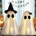 Halloween Decorations Indoor Warm White Light Up Ghost Figures Set of Two with Witch Hat