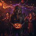 Day of the Dead Halloween Costumes Werewolf Mask with Faux Fur Yellow Eyes and Sharp Fangs