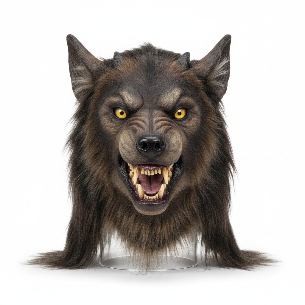 Day of the Dead Halloween Costumes Werewolf Mask with Faux Fur Yellow Eyes and Sharp Fangs