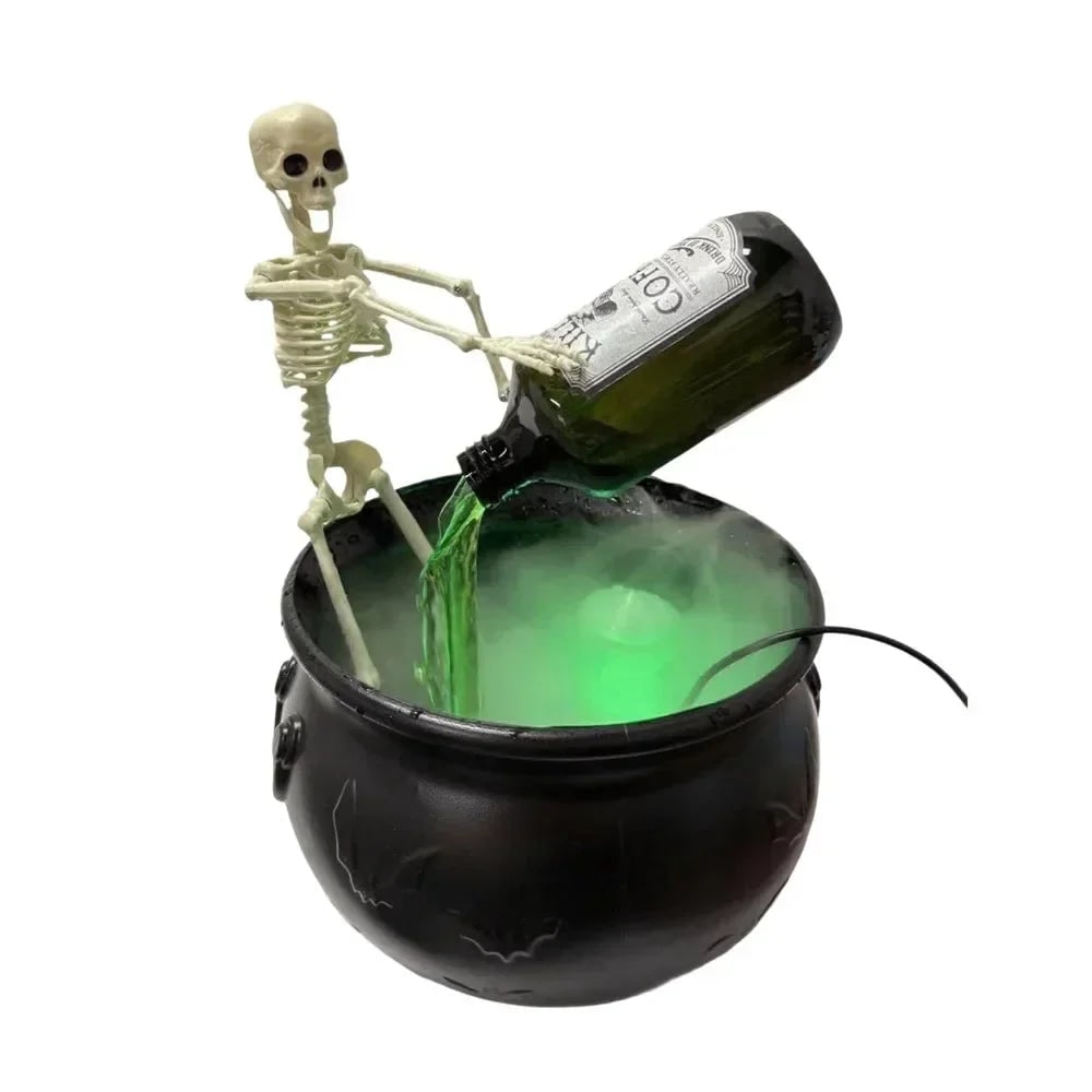 Witch Cauldron Halloween Decoration with Ultrasonic Mist Maker and Green LED Glow