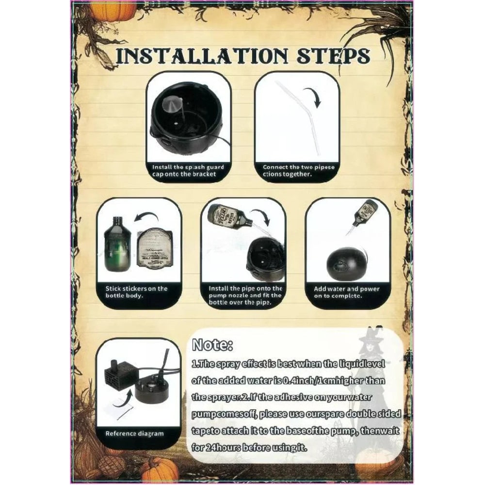Witch Cauldron Halloween Decoration with Ultrasonic Mist Maker and Green LED Glow