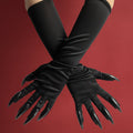 Witch Halloween Costume Claw Gloves in Long Black Satin with Attached Talons