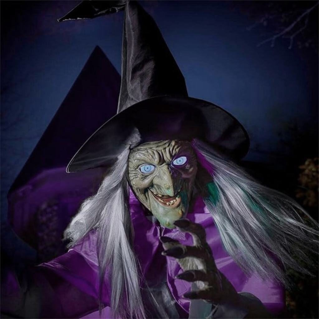 Life Size Flying Witch Outdoor Halloween Decorations Prop with Glowing Eyes