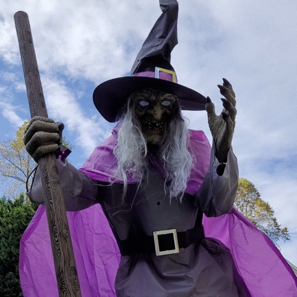 Life Size Flying Witch Outdoor Halloween Decorations Prop with Glowing Eyes