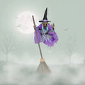 Blow Up Halloween Decorations Witch Inflatable with Glowing Eyes and Broomstick