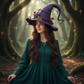 Witch Halloween Costume Party Hat in Felted Wool with Spiderweb Embroidery and Mushrooms