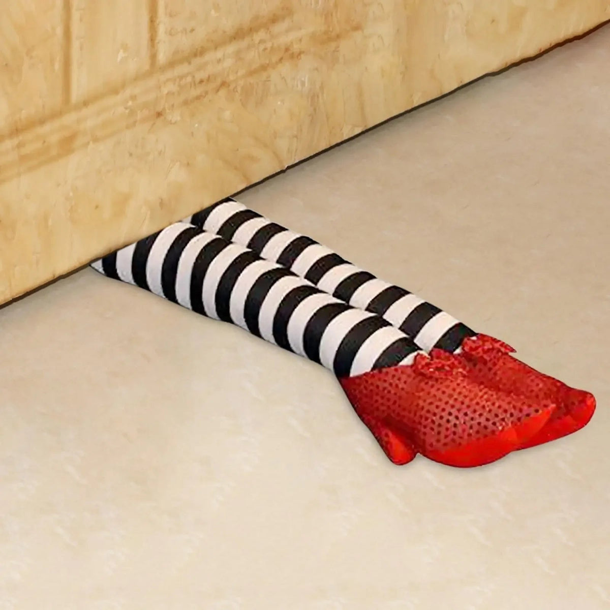 Halloween Party Decorations Witch Legs Door Stopper with Striped Plush and Sequin Shoes