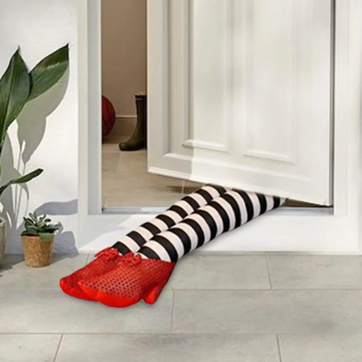 Halloween Party Decorations Witch Legs Door Stopper with Striped Plush and Sequin Shoes