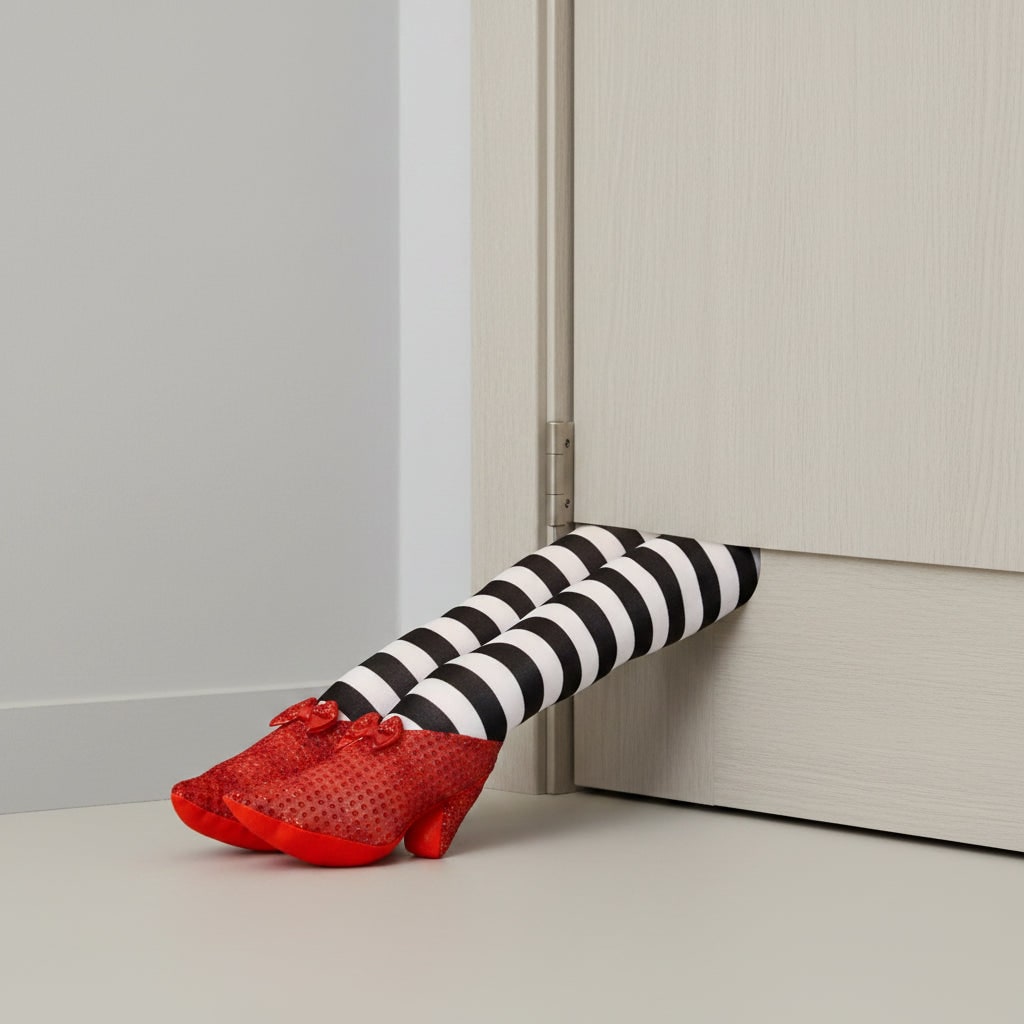 Halloween Door Decorations Witch Legs Stopper with Striped Stockings and Red Shoes