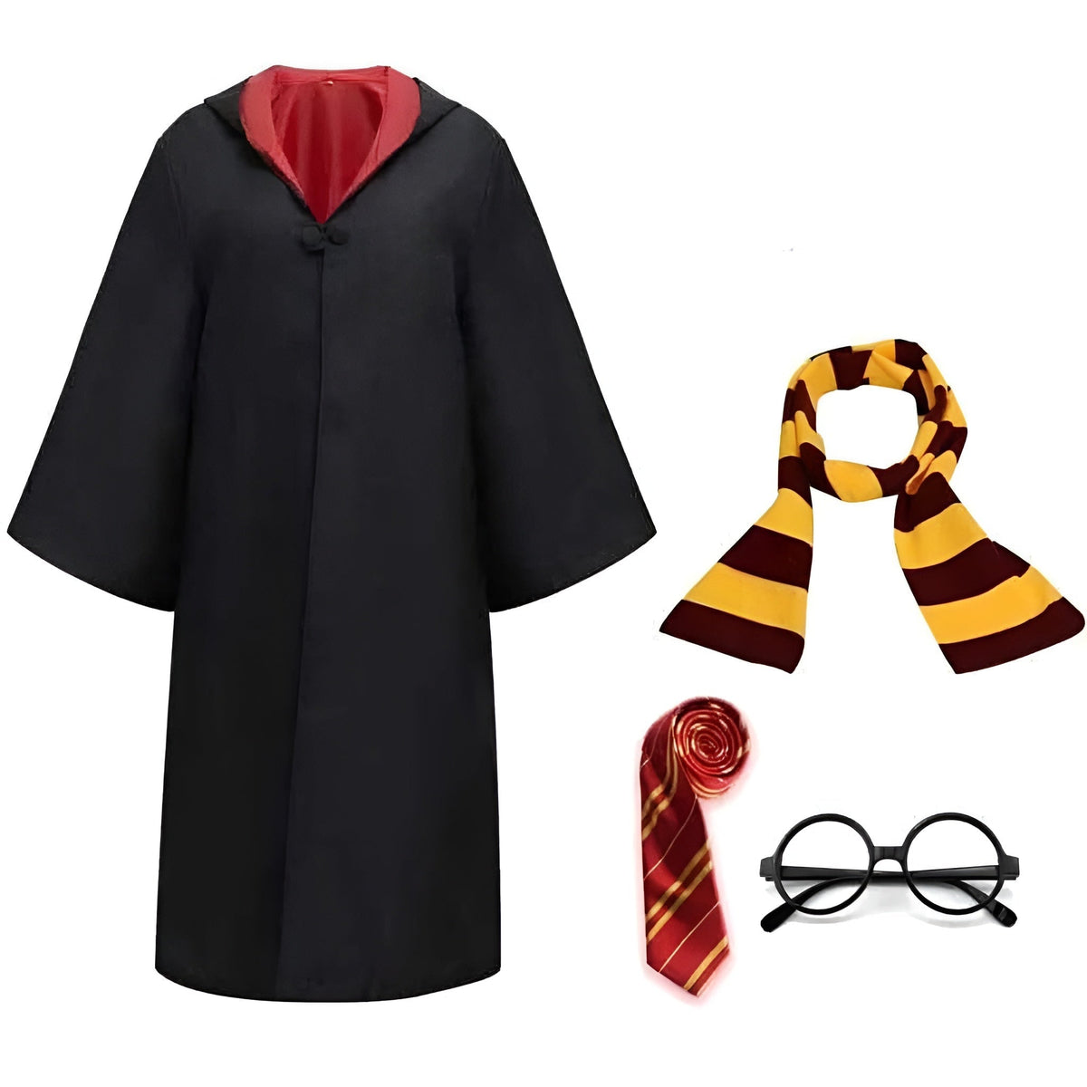 Halloween Costumes Wizard Hooded Robe with Striped Scarf Tie and Glasses for Cosplay Party