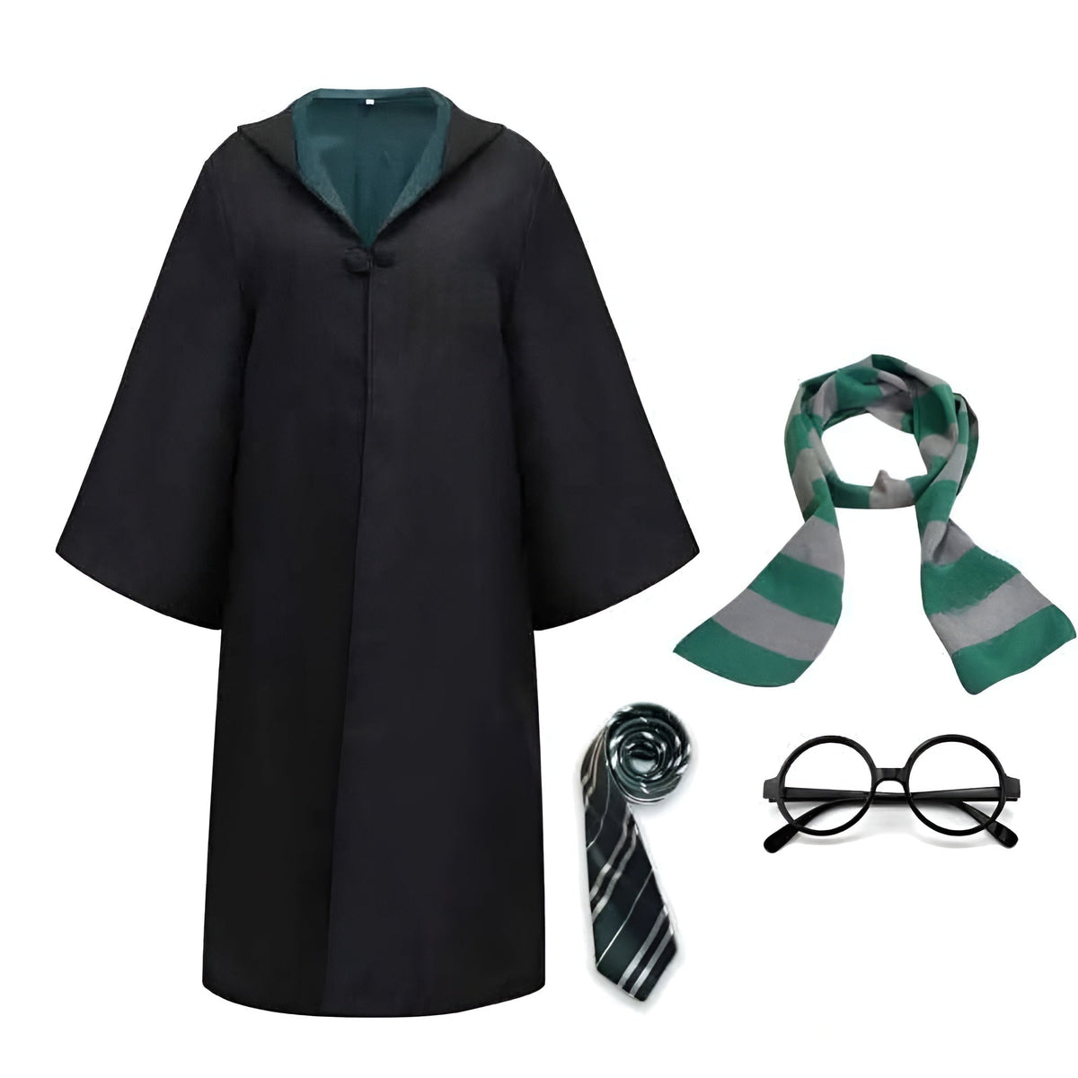 Halloween Costumes Wizard Hooded Robe with Striped Scarf Tie and Glasses for Cosplay Party