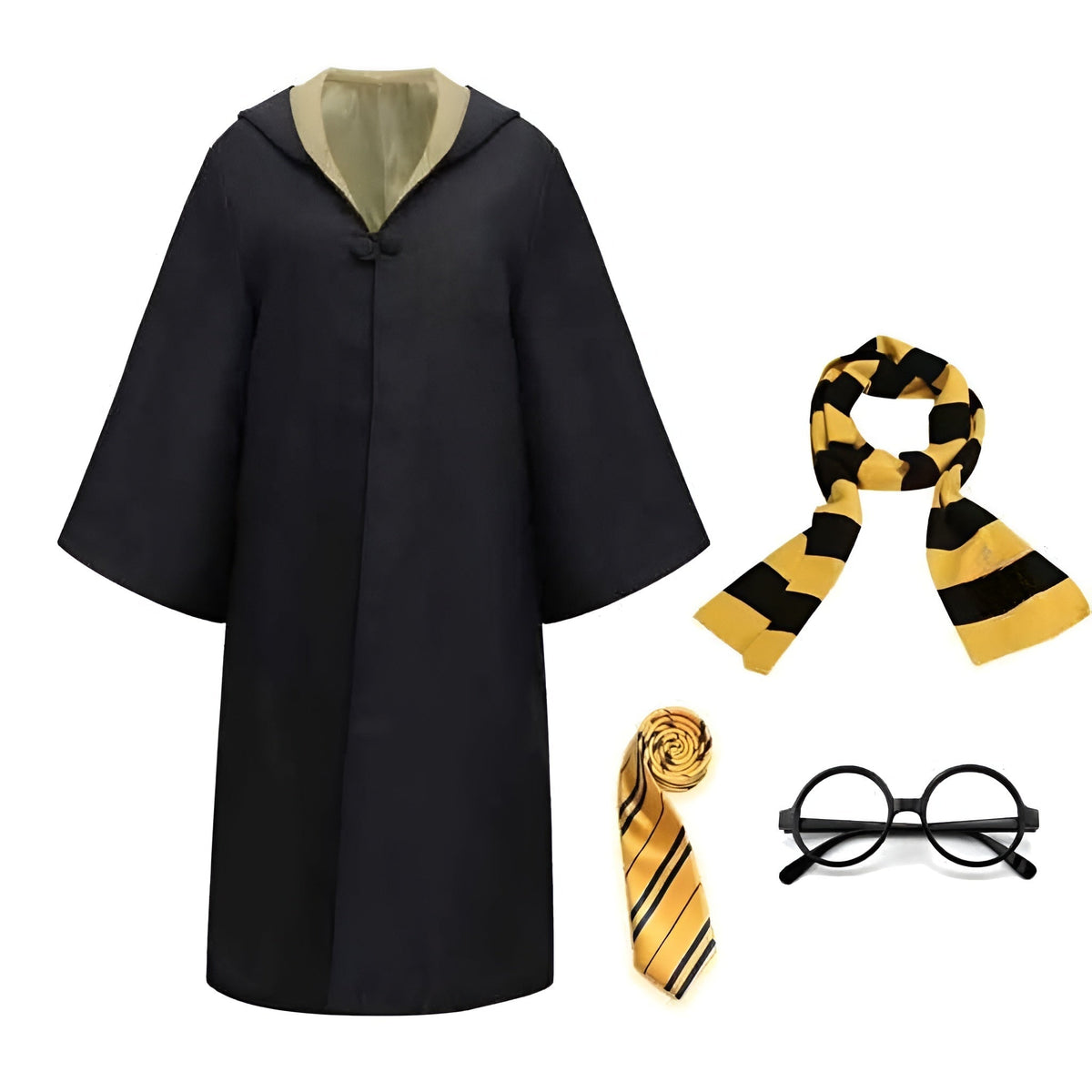 Halloween Costumes Wizard Hooded Robe with Striped Scarf Tie and Glasses for Cosplay Party