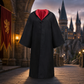 Halloween Costumes Wizard Robe with Hood Bell Sleeves and Striped Knit Scarf for Cosplay