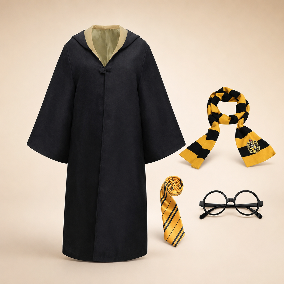 Halloween Costumes Wizard Robe with Hood Bell Sleeves and Striped Knit Scarf for Cosplay