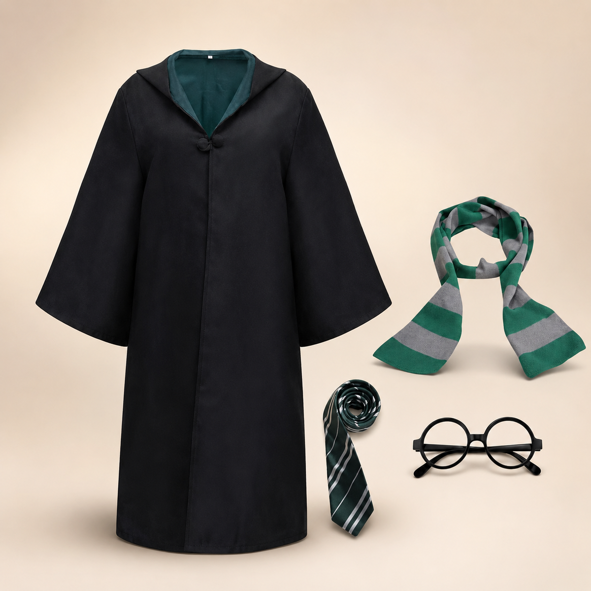 Halloween Costumes Wizard Robe with Hood Bell Sleeves and Striped Knit Scarf for Cosplay