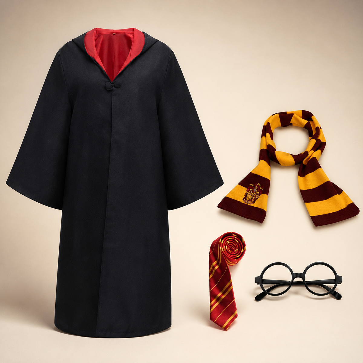 Halloween Costumes Wizard Robe with Hood Bell Sleeves and Striped Knit Scarf for Cosplay
