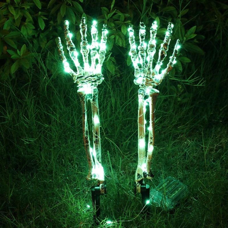 Halloween Decorations Outdoor Skeleton Arm Stakes with Skull and Battery Powered LED Lights