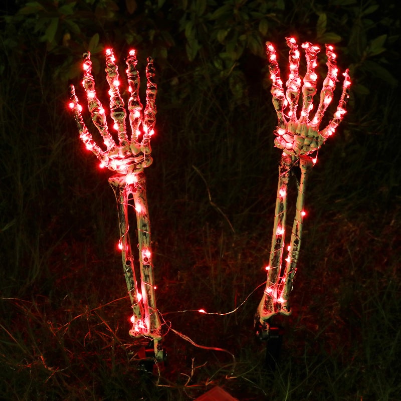 Halloween Decorations Outdoor Skeleton Arm Stakes with Skull and Battery Powered LED Lights
