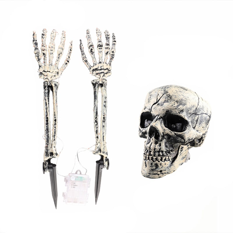 Halloween Decorations Outdoor Skeleton Arm Stakes with Skull and Battery Powered LED Lights