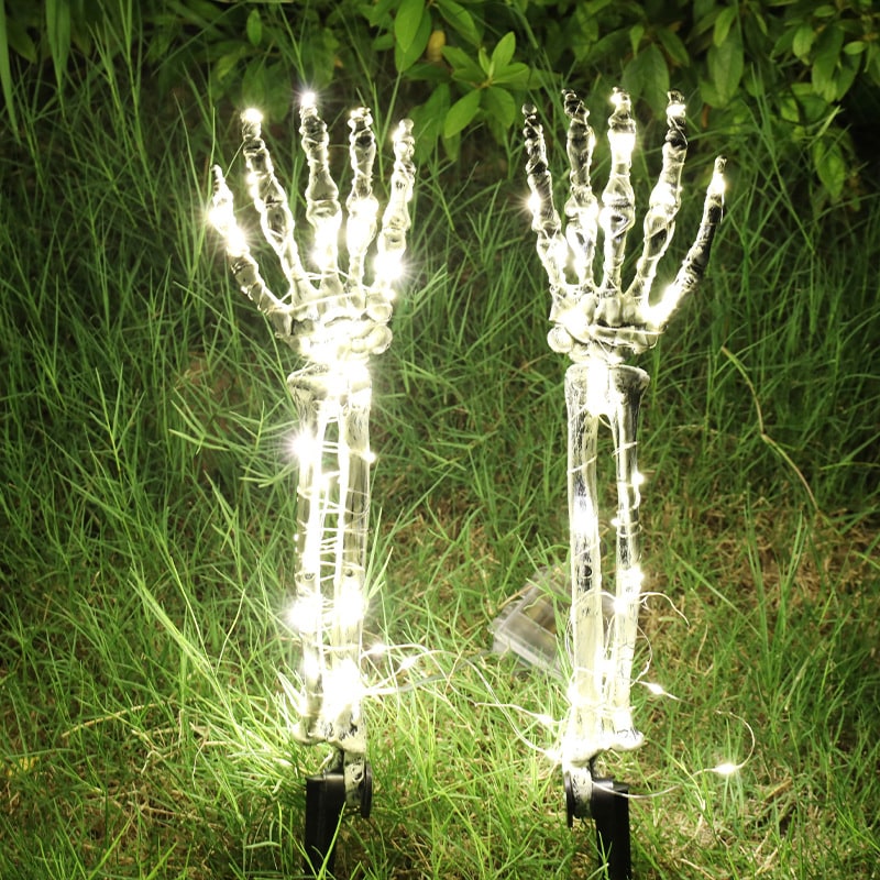 Halloween Decorations Outdoor Skeleton Arm Stakes with Skull and Battery Powered LED Lights