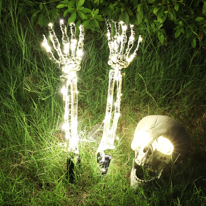 Halloween Decorations Outdoor Skeleton Arm Stakes with Skull and Battery Powered LED Lights